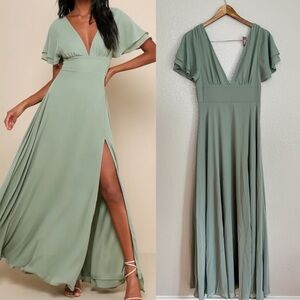 Promise Of Love Sage Brush Flutter Sleeve Maxi Dress